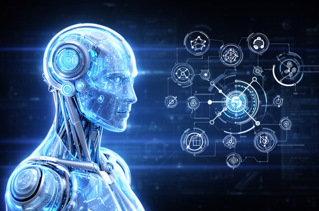 Futuristic AI concept model with knowledge graph integration